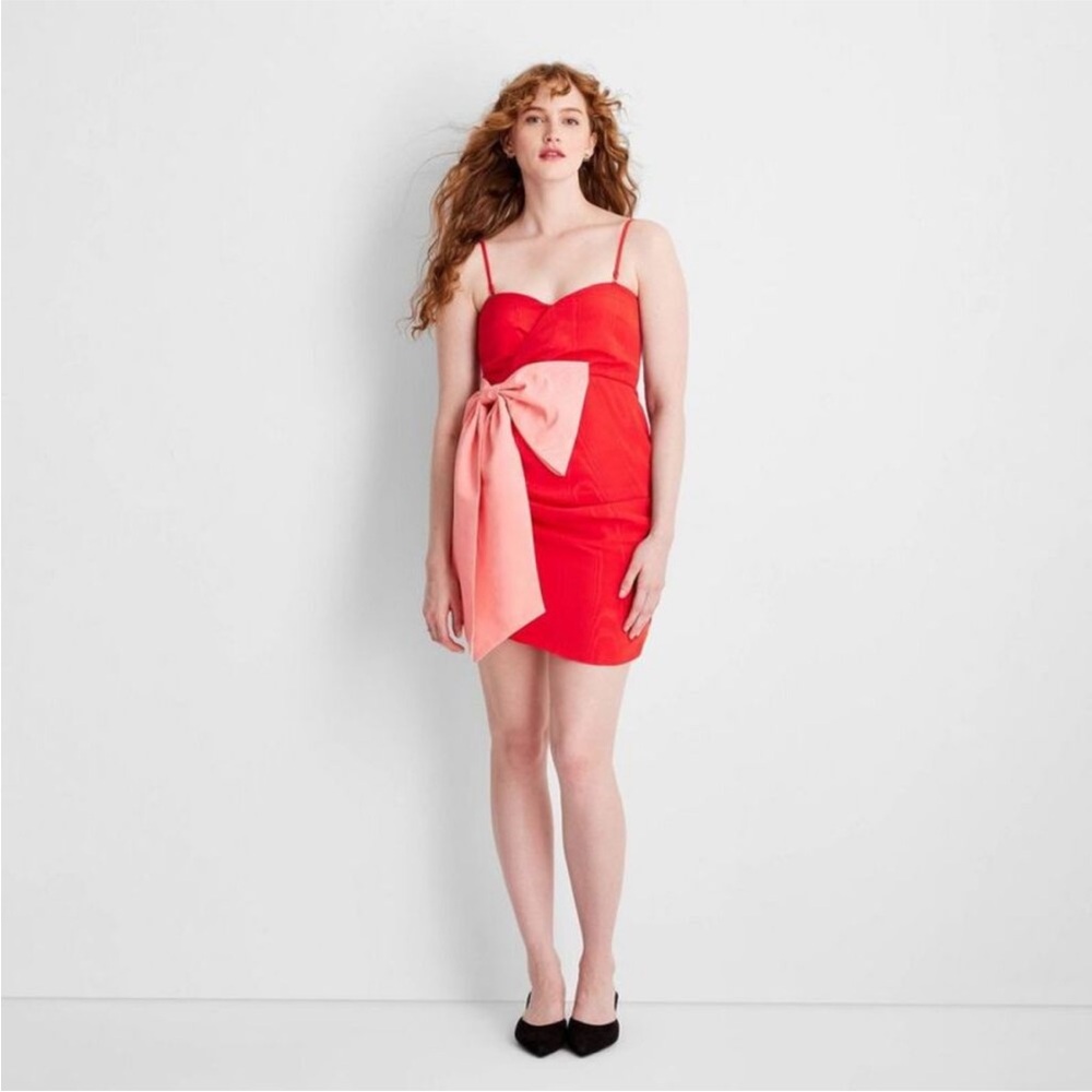 Future Collective - Women's Holiday Sweetheart Bow Mini Dress - Future Red